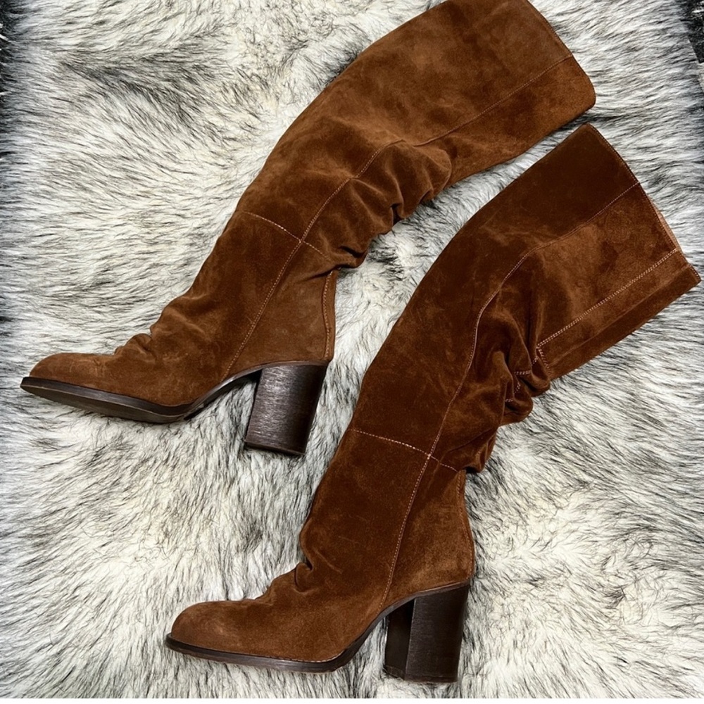 Free People Elle Tall Elegant Brown Suede Knee-High Boots
